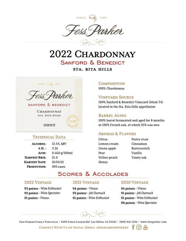 Product Sheet for Sanford & Benedict Chardonnay