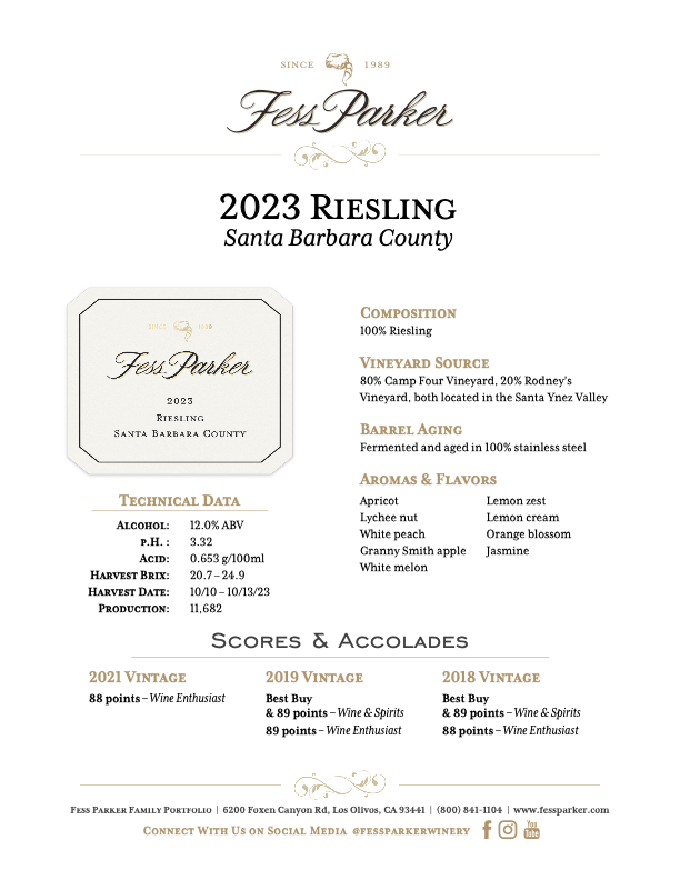 Product Sheet for Santa Barbara County Riesling