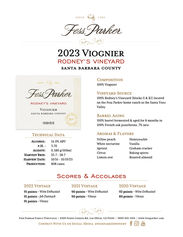 Product Sheet for Rodney's Vineyard Viognier